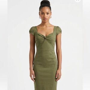 Stop Staring Olive Dress Vintage Rockabilly Pinup Gown Ruched workwear Size S